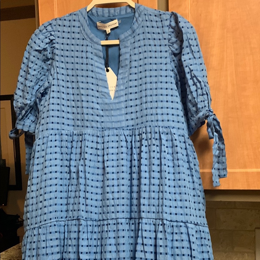 English Factory Gingham Tiered Midi Dress With Bow Puff Sleeve Maxi Sundress NWT - Picture 8 of 17